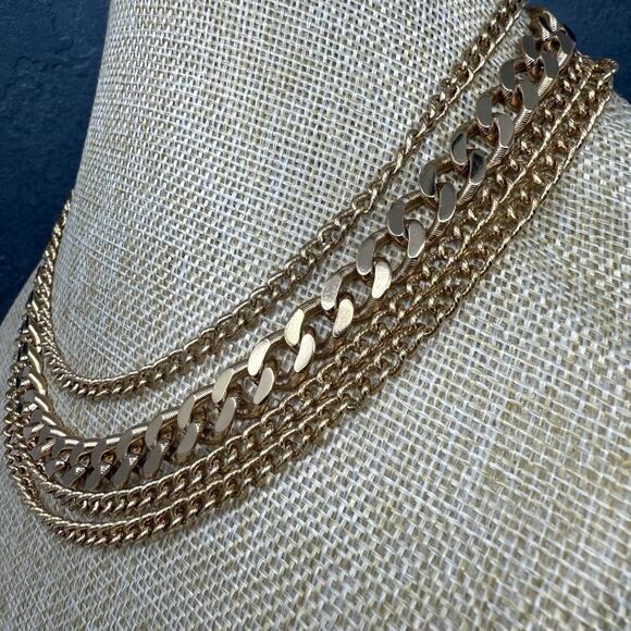 Vintage Monet Gold Tone Chain Multistrand Necklace 16 Inch - Picture 3 of 5